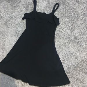 Little black ribbed flowy dress
